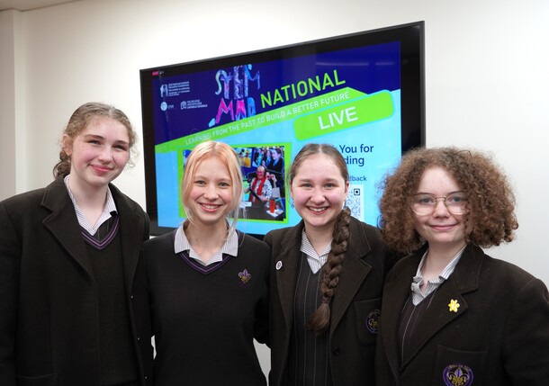 Tilda Sophie Emily Imogen in boardroom.JPG